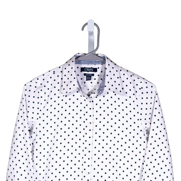 Chaps Ralph Lauren Women's Shirt Button Up White Polka Dot Preppy Blouse Top PS - Picture 4 of 8